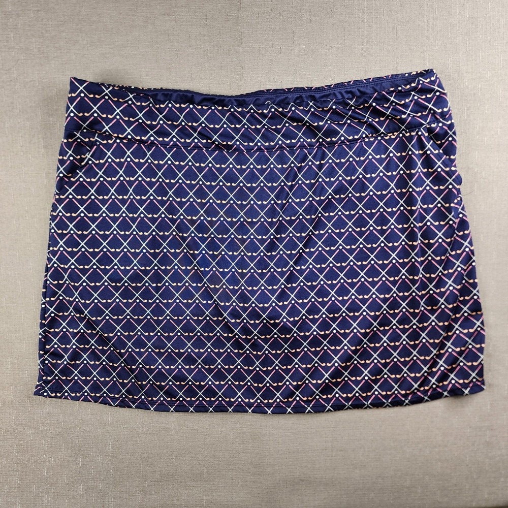 Emerald 18 Golf Skort Womens XL Navy Blue Pink Gold Club Print Athletic Skirt
